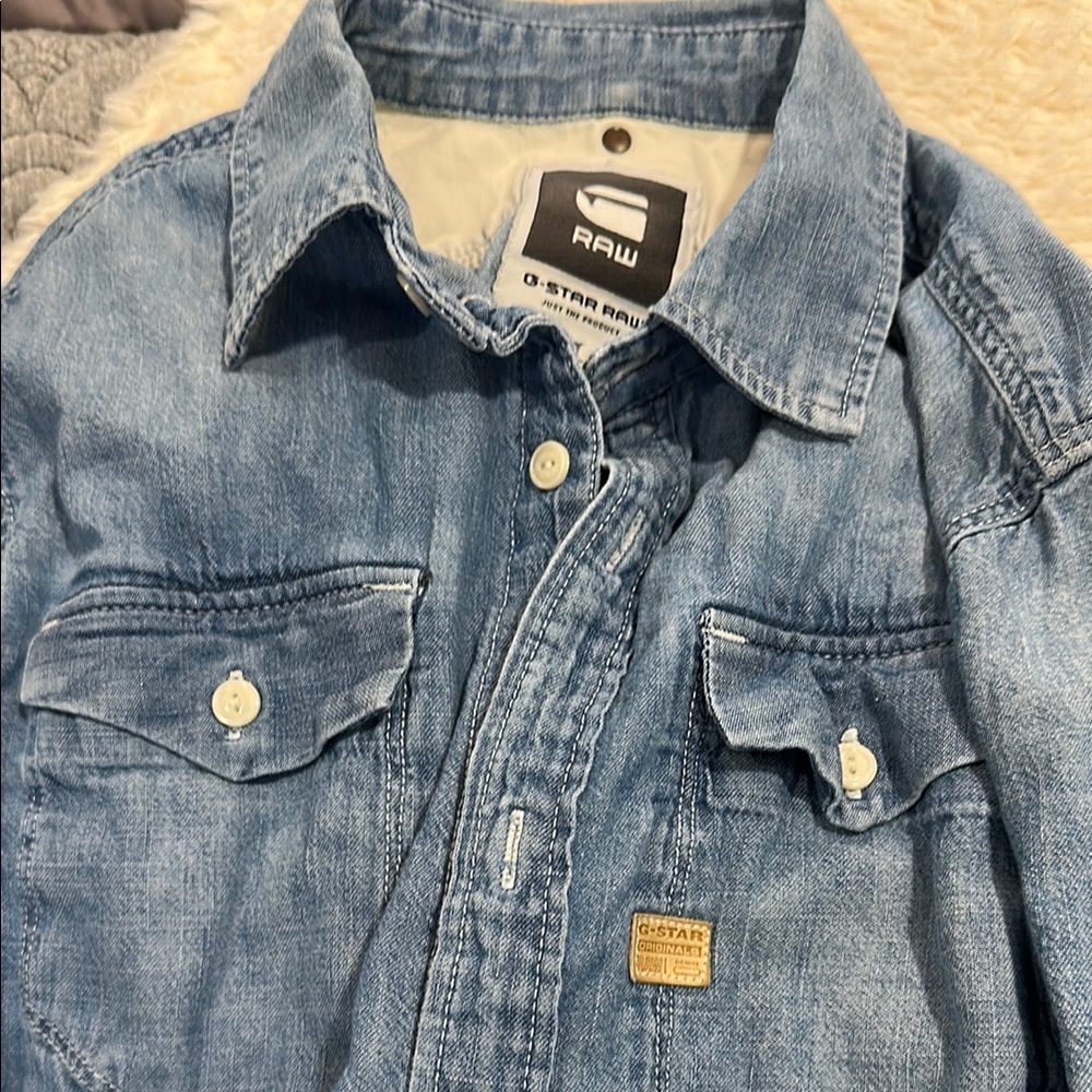 G-Star RAW 100% Cotton Blue Denim Long Sleeve Button Down Shirt Size S